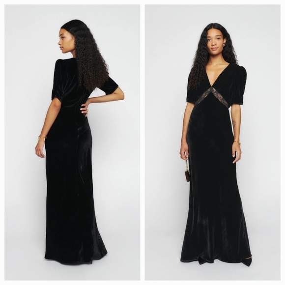 Reformation Malaga Velvet Dress in Black size 6 NWT - Picture 1 of 14